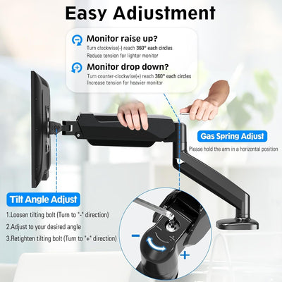 SoloArm Single Monitor Arm — Gas-Spring, Full Motion, VESA Mount