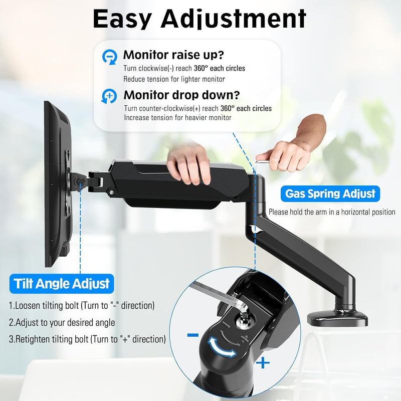SoloArm Single Monitor Arm — Gas-Spring, Full Motion, VESA Mount