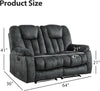 Grey Extra Wide Loveseat Recliner Sofa For Two Cup Holders